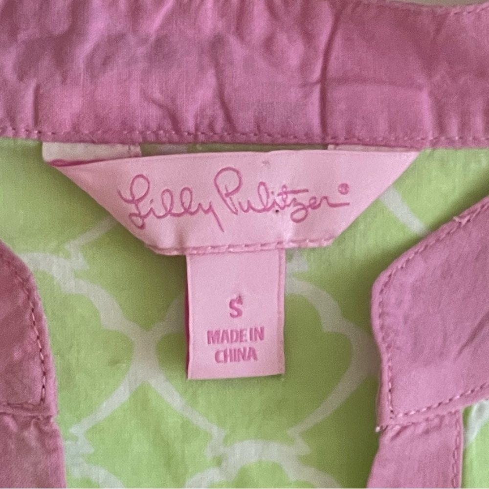 Lilly Pulitzer Lime Green and Pink long sleeve mini dress or Tunic Top Sz S - Picture 5 of 9